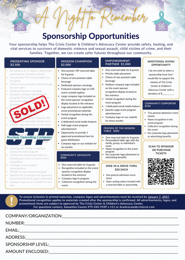 Sponsorship Form - The Crisis Center